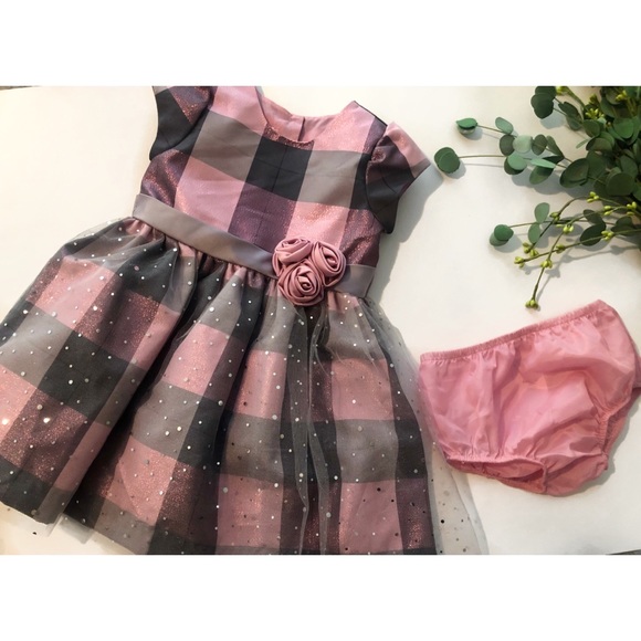 Toddler Pink and Gray Plaid Party Dress - Picture 3 of 3